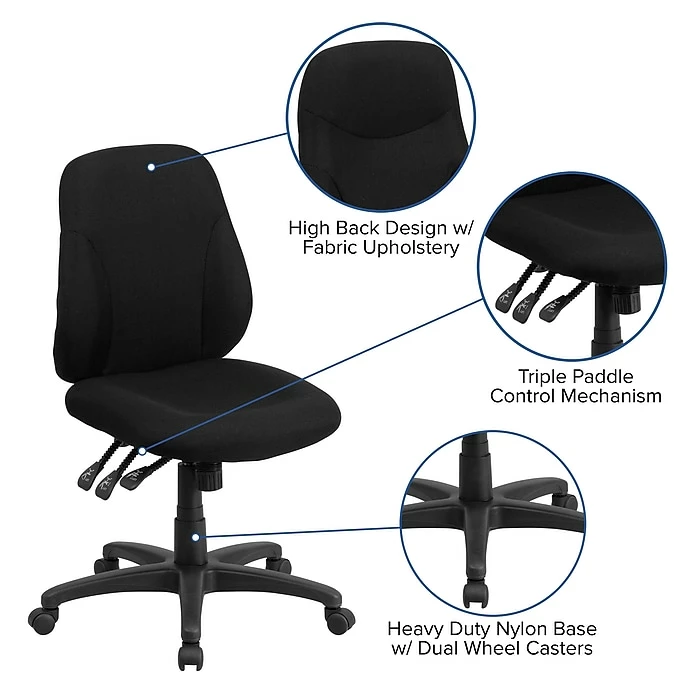 Flash Furniture BT90297S Mid-Back Fabric Multi-Functional Ergonomic Swivel Task Chair In Black 8 Flash Furniture BT90297S Mid-Back Fabric Multi-Functional Ergonomic Swivel Task Chair In Black - Image 6