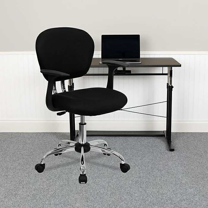 Flash Furniture Mid Back Mesh Task Chair With Arms And Chrome Base, Black 4 Flash Furniture Mid Back Mesh Task Chair With Arms And Chrome Base, Black - Image 2