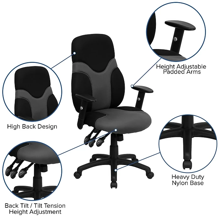 Flash Furniture Mesh Ergonomic Task Chair With Adjustable Arms, Black/Gray 8 Flash Furniture Mesh Ergonomic Task Chair With Adjustable Arms, Black/Gray - Image 6