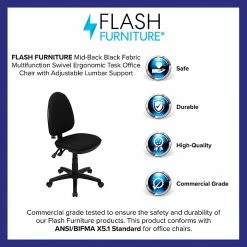 Flash Furniture Mid-Back Fabric Multi-Functional Task Chairs W/Lumbar Support (WLA654MGBK) -Office Chairs Shop unnamed file 5392