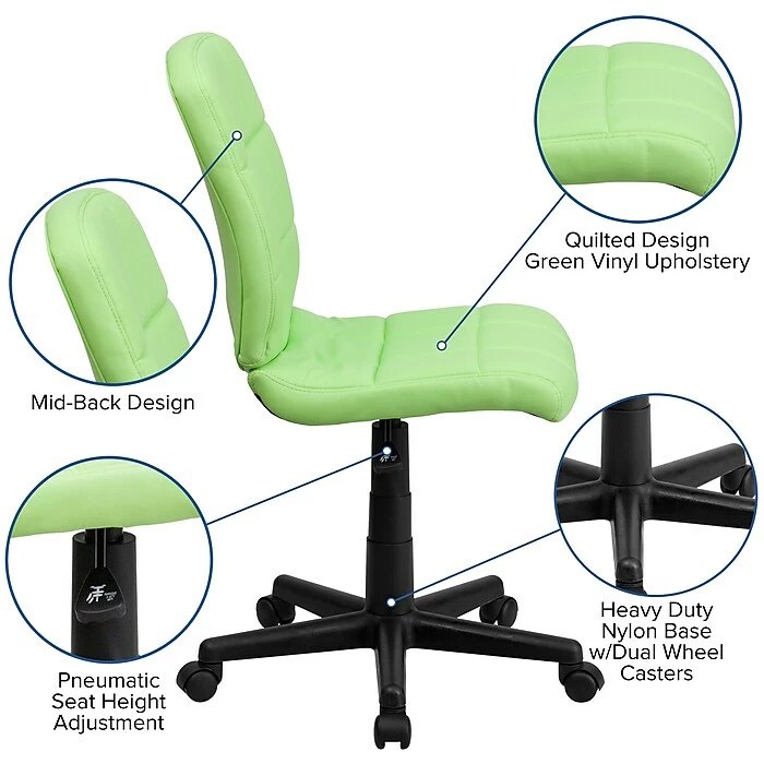 Flash Furniture Mid-Back Quilted Vinyl Task Chair, Green 8 Flash Furniture Mid-Back Quilted Vinyl Task Chair, Green - Image 6