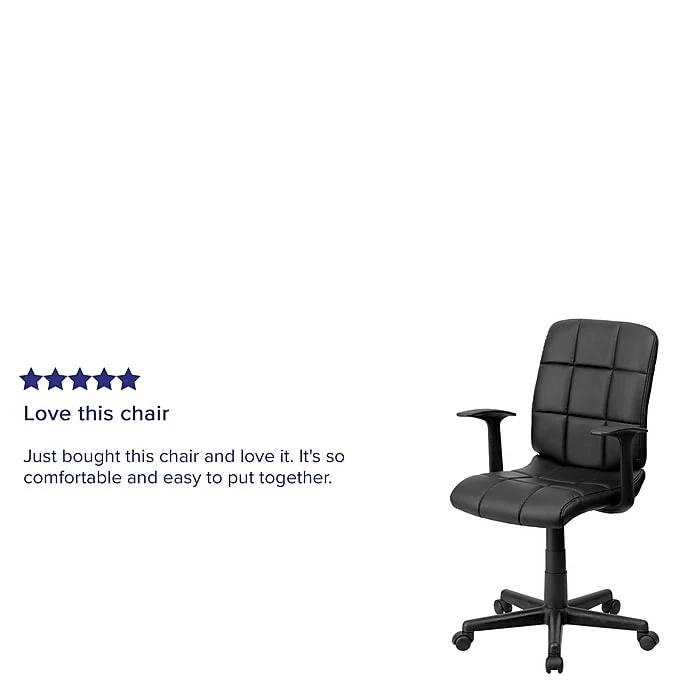 Flash Furniture Mid-Back Quilted Vinyl Task Chair With Nylon Arms, Black 7 Flash Furniture Mid-Back Quilted Vinyl Task Chair With Nylon Arms, Black - Image 5