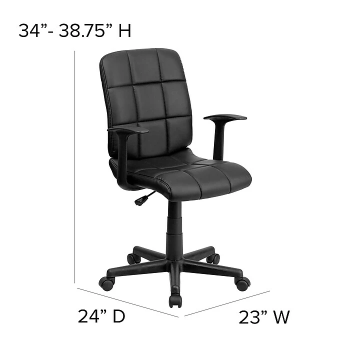 Flash Furniture Mid-Back Quilted Vinyl Task Chair With Nylon Arms, Black 9 Flash Furniture Mid-Back Quilted Vinyl Task Chair With Nylon Arms, Black - Image 7