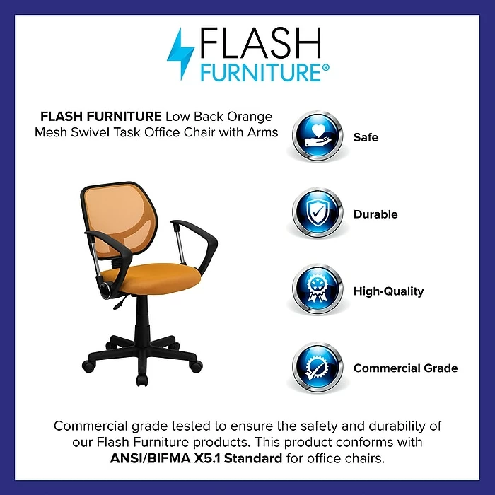 Flash Furniture Fabric Mid-Back Task Chair With Capped Arm, Orange 6 Flash Furniture Fabric Mid-Back Task Chair With Capped Arm, Orange - Image 4
