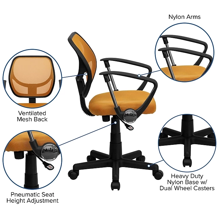 Flash Furniture Fabric Mid-Back Task Chair With Capped Arm, Orange 7 Flash Furniture Fabric Mid-Back Task Chair With Capped Arm, Orange - Image 5
