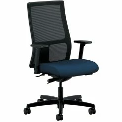HON Ignition Ilira-Stretch Mesh/Fabric Mid-Back Task Chair, Height And Width Adjustable Arms, Black/Navy (HONIW103CU98)