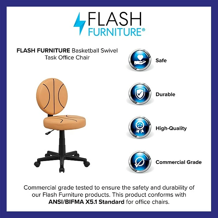 Flash Furniture Vinyl Basketball Task Chair Without Arms, Orange 6 Flash Furniture Vinyl Basketball Task Chair Without Arms, Orange - Image 4