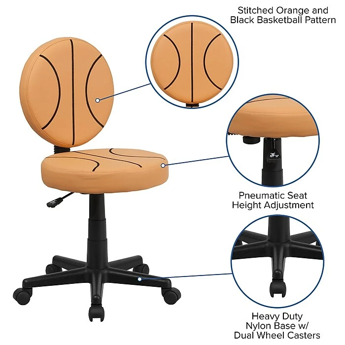 Flash Furniture Vinyl Basketball Task Chair Without Arms, Orange 7 Flash Furniture Vinyl Basketball Task Chair Without Arms, Orange - Image 5
