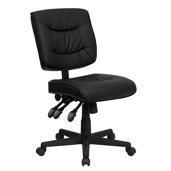 Flash Furniture Mid Back Leather Multi-Functional Task Chair, Black 3 Flash Furniture Mid Back Leather Multi-Functional Task Chair, Black