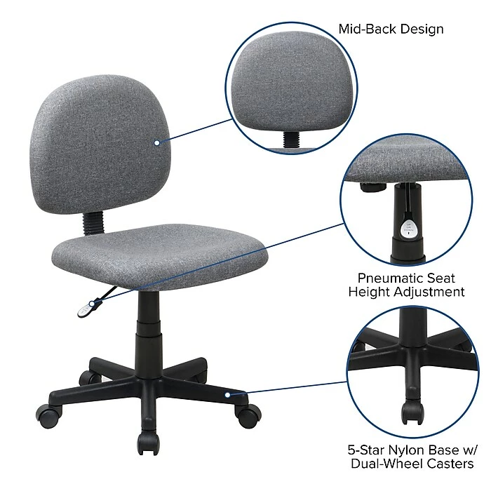 Flash Furniture 31" - 37 1/2" Fabric Ergonomic Task Chairs (BT660GY) 8 Flash Furniture 31" - 37 1/2" Fabric Ergonomic Task Chairs (BT660GY) - Image 6