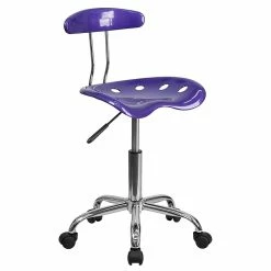 Flash Furniture Chrome Low Back Computer Task Chair With Tractor Seat, Vibrant Violet