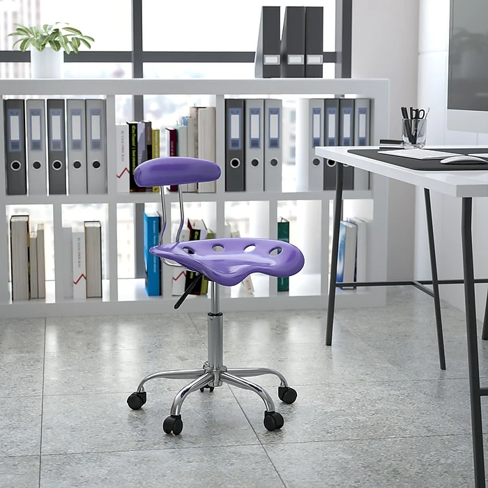 Flash Furniture Chrome Low Back Computer Task Chair With Tractor Seat, Vibrant Violet 4 Flash Furniture Chrome Low Back Computer Task Chair With Tractor Seat, Vibrant Violet - Image 2